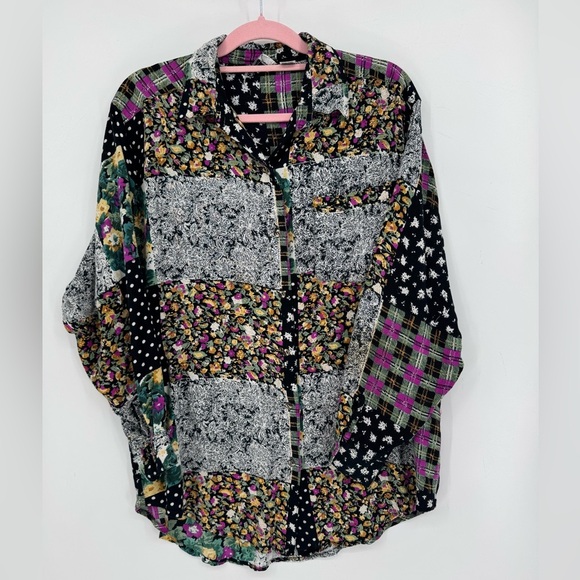 Way To Go Tops - Way To Go Women's Vintage Floral Patchwork Longsleeve ButtonUp Blouse Size Large